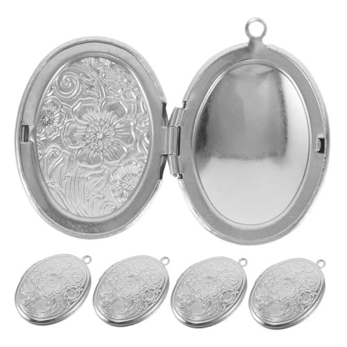 LRXIYODE 5 Stück Teiliges Edelstahl Oval Foto Medaillon Anhänger DIY Vintage Gravur Blumen Muster Langlebiger Erinnerungs-schmuck für Personalisierte Halsketten Vielseitiges Andenken von LRXIYODE