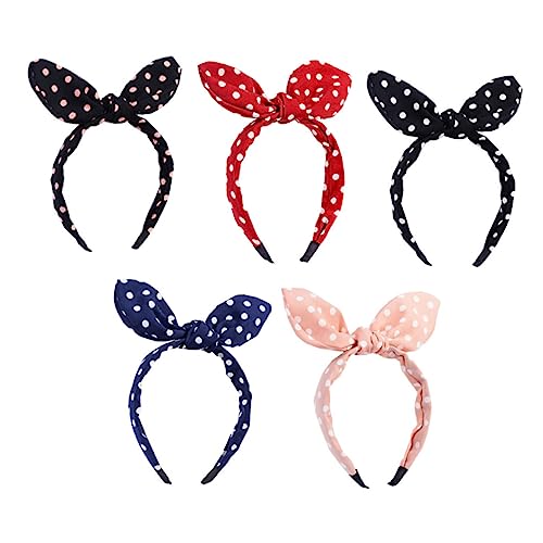 LRXIYODE 5 Stück Teiliges Gepunktete Kaninchenohr Haarbänder aus Weichem Stoff Elastische Haarschmuck für Damen und Mädchen Atmungsaktiv Bequem für Alltag Party und Freizeit von LRXIYODE