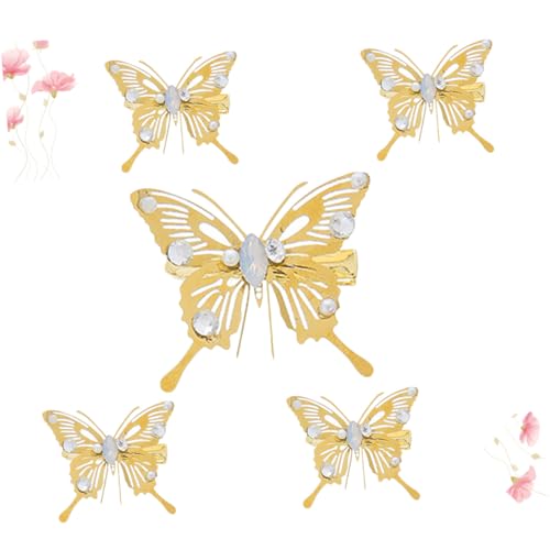 LRXIYODE 5 Stück Teiliges Goldene Legierung Schmetterling Haarspangen mit Künstlicher Perle Filigrane Hohl Gestaltete Haarclips für Mädchen Braut Party und Festliche Anlässe von LRXIYODE