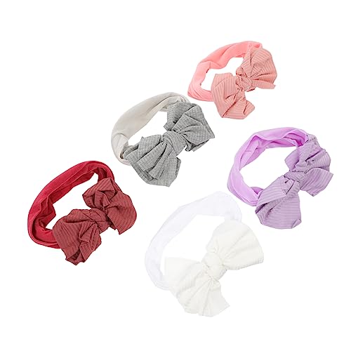 LRXIYODE 5 Stück Teiliges Haarschleifen Weiche Nylon Turban Kopfbedeckungen für Neugeborene Weiß Rosa und Lila für Shower und Fotoshootings von LRXIYODE