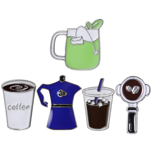 LRXIYODE 5 Stück Teiliges Kreative Kaffee Anstecknadeln Broschen für Kleidung Rucksack Hut Dekorative Pins Stilvolle Accessoires von LRXIYODE