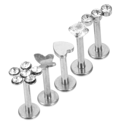 LRXIYODE 5 Stück Teiliges Piercing Schmuck Set aus Rostfreiem Stahl Langlebig und Vielseitig für Nasenringe Lippenpiercings Helix Knorpel und Ohrlöcher Silberfarben Geeignet für Damen und von LRXIYODE