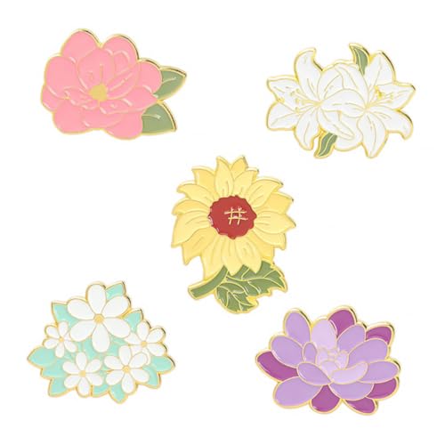 LRXIYODE 5 Stück Teiliges Sonnenblumen und Lilien Broschen Kreative Anstecknadeln Kleidungsschmuck Langlebige Brustnadeln für Jacken Taschen Hüte und Blusen von LRXIYODE