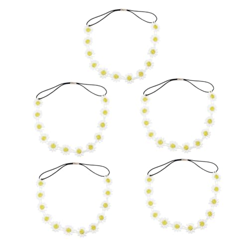 LRXIYODE 5 Stück Teiliges Weißes Blumen Haarband Damen Blumen Haarreif mit Gelbem Blütenzentrum Stilvoller Haarschmuck Modisches Stirnband für Mädchen und Frauen von LRXIYODE