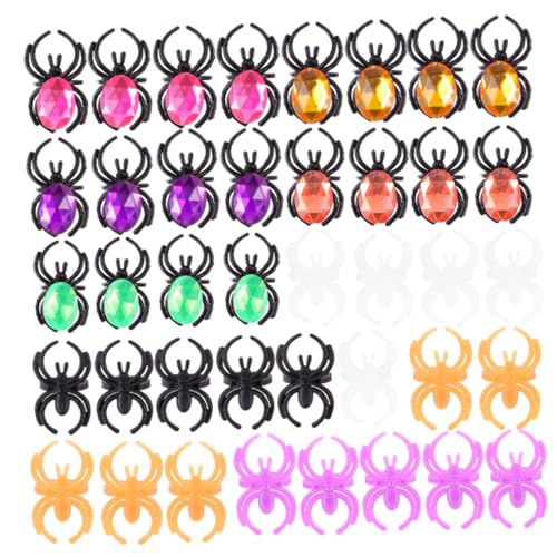 LRXIYODE 50 Stück Halloween Spinnenringe Aus Kunststoff Große Halloween Ringe Ringe Für Themen Frauen Kleiner Ring Spinne Bunter Ring Gefälschte von LRXIYODE