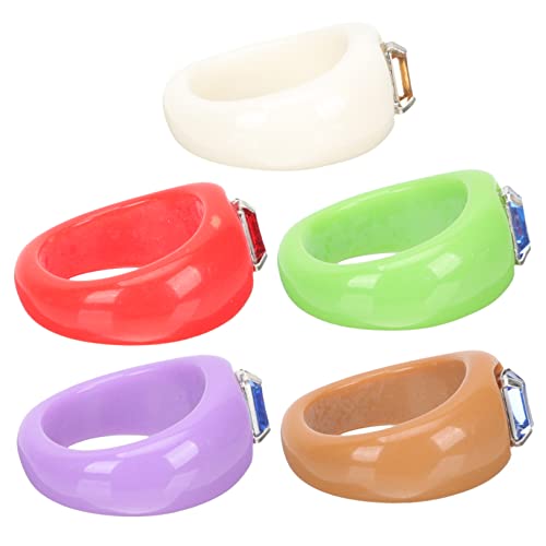LRXIYODE 5stücke Resin Fingerringe Mit Strass Stapelbare Kreative Fingerdekoration Aus Langlebigem Resin in Rot Grün Schokolade Beige Und Purpur Für Frauen Und Mädchen von LRXIYODE