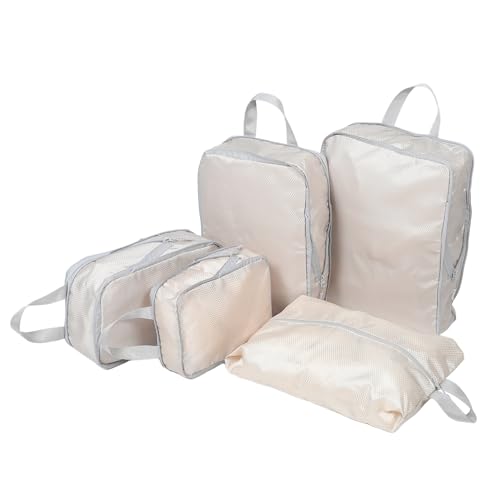 LRXIYODE 5Stücke Teiliges Reiseverpackungswürfel Set mit Kompression Multifunktionale Organizer für Kleidung Schuhe Toilettenartikel Langlebig für Männer Frauen von LRXIYODE