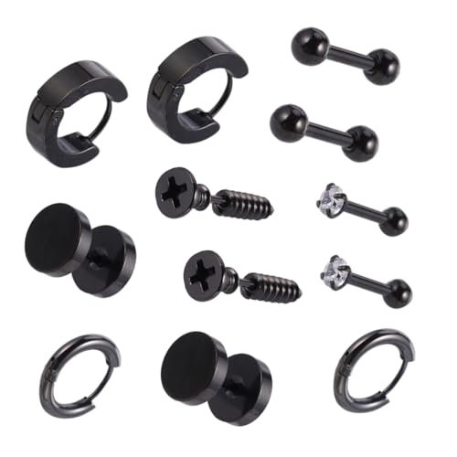 LRXIYODE 6 Paare Punk Ohrstecker aus Modisches Ohrschmuck in Schwarz Langlebig Hautfreundlich Vielseitig für Damen und Herren für Party und von LRXIYODE