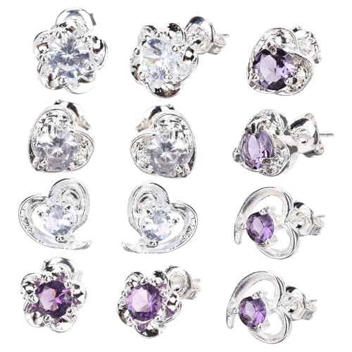 LRXIYODE 6 Paare Zirkonia Ohrringe Herz und Blume Ohrstecker für Damen Mädchen Hypoallergen Modisch Vielseitig Kombinierbar und Weiß Eleganter Ohrschmuck für Alltag und Party von LRXIYODE