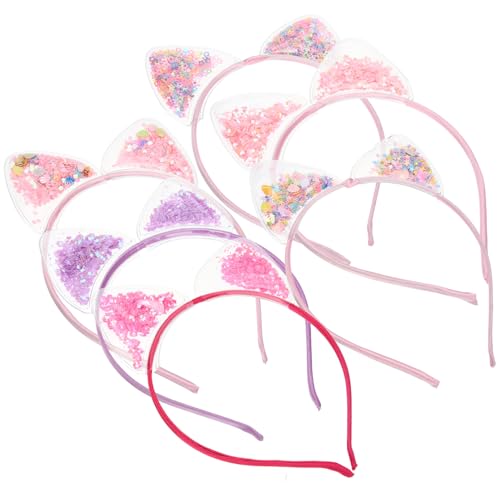 LRXIYODE 6 Stck Teiliges Katzenohren Stirnband für Mädchen Leichter Komfortabler Haarschmuck mit Glitzernden Quicksand Pailletten Geeignet für Party Cosplay und Alltagsschmuck von LRXIYODE