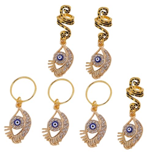 LRXIYODE 6 Stck. Teiliges Haarringe mit Bösem Auge Anhänger Metall Dreadlock Spiralen und Zopfschmuck für Mädchen Stabile und Glatte Haarspiralen für Individuelles Flechtstyling von LRXIYODE