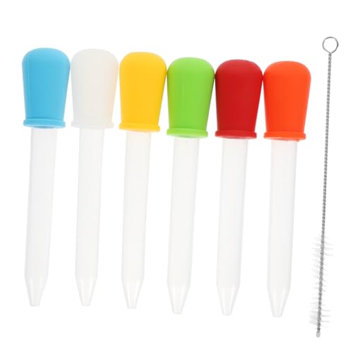 LRXIYODE 6 Stück Silikon Tropfer 5ml mit Reinigungsbürste Medizinische Augentropfer Flüssigkeitspipetten für Kinder Transparent Langlebig Einfach zu Reinigen von LRXIYODE