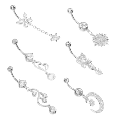 LRXIYODE 6 Stück Teiliges Bauchnabelpiercing Damen aus Langlebigem Edelstahl mit Funkelnden Zirkonia Bauchnabelringen Hautfreundlich Rostfrei Modisch Hochwertiger Piercingschmuck von LRXIYODE