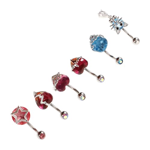 LRXIYODE 6 Stück Teiliges Bauchnabelpiercing aus Edelstahl Kleine Glänzende Nabelringe mit Kreativen Formen Modischer Körperschmuck für Damen Vielseitig Kombinierbar und Attraktiv im von LRXIYODE