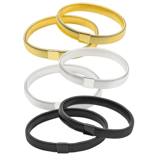 LRXIYODE 6 Stück Teiliges Elastisches Armband für Herren Verstellbare Rutschfeste Armreifen in Schwarz Gold und Silber Modisches Ärmelschutz Accessoire für Alltag und Arbeit von LRXIYODE