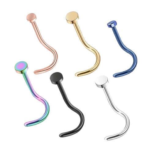 LRXIYODE 6 Stück Teiliges Flache Nasenstecker aus Edelstahl Modische Nasenringe in Silber Schwarz Gold Blau Bunt Roségold Hautfreundliches Piercing Schmuck für Damen und Herren von LRXIYODE