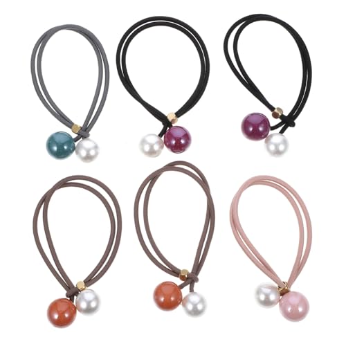 LRXIYODE 6 Stück Teiliges Haargummi mit Perlen Elastisches Haarseil für Frauen Modische Haarbänder Bequemes Material Geeignet für Feines und Schweres Haar für Mädchen und Zufällige Farbe von LRXIYODE
