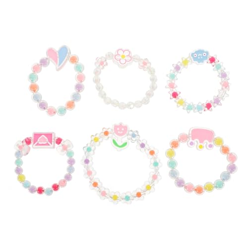 LRXIYODE 6 Stück Teiliges Kinderarmband Elastischen Perlen Bunte Cartoon motive Wie Krone und Herz Farbenfrohe Kinderschmuck armbänder für Mädchen Modisch und Bequem Geschenk von LRXIYODE