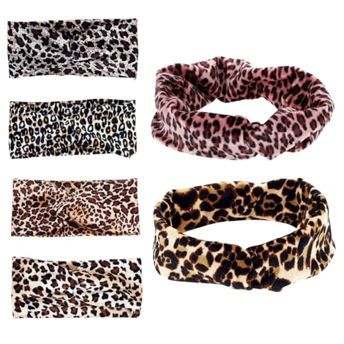 LRXIYODE 6 Stück Teiliges Leopard Print Sport Stirnband für Damen Weiche Hautfreundliche Fitness Haarbänder Schweißabsorbierend und Elastisch für Yoga Laufen Workout und Alltag von LRXIYODE