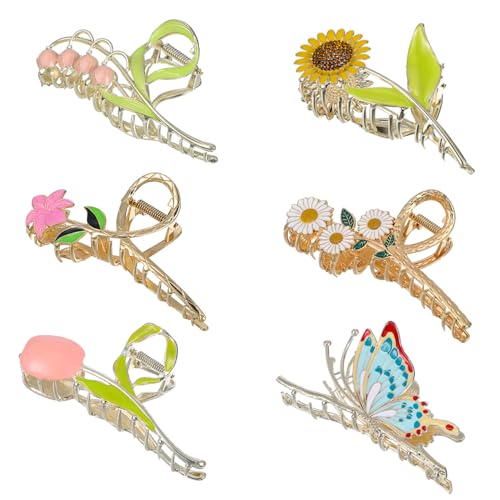 LRXIYODE 6 Stück Teiliges Metall Haarklammern Blumenmuster Große Haarklammer für Dickes und Langes Haar Fester Sitz Leicht zu Bedienen Damen Haarschmuck Vielseitig Einsetzbar von LRXIYODE
