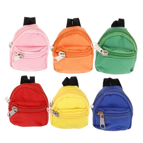 LRXIYODE 6 Stück Teiliges Mini Rucksack für Puppen Leichtgewichtige und Strapazierfähige Taschen mit Reißverschluss für Junge Mädchen Puppenzubehör und Organizer Grün Orange Blau Rot Gelb von LRXIYODE