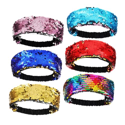 LRXIYODE 6 Stück Teiliges Pailletten Haarbänder Elastisch Wendbar mit Farbverlauf Glitzernde Stirnbänder für Damen und Mädchen Bequemes Modisches Haar Accessoire für Partys und Alltag von LRXIYODE