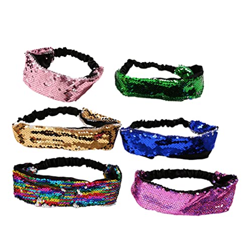LRXIYODE 6 Stück Teiliges Pailletten Haarband Set Elastisch Modisch Leicht für Damen Mädchen Party Haarschmuck Stirnband Farblich Sortiert Stilvolles Kopfschmuck Zubehör Zufällige Farbe von LRXIYODE