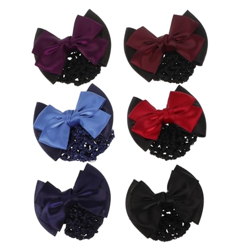 LRXIYODE 6 Stück Teiliges Professionelle Damen Haar Snood mit Schleifen Haarspangen für Büro und Freizeit Rot Blau Weinrot Dunkelpurpur Hellblau von LRXIYODE