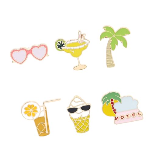 LRXIYODE 6 Stück Teiliges Set Sommer Themen Broschen Kokosnussbaum und Eiscreme Orange Saft Anstecknadeln für Partykostüme und Dekoration Leicht und Kreativ für Damen von LRXIYODE