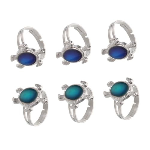 LRXIYODE 6 Stück Teiliges Verstellbare Stimmungsringe mit Schildkrötenmotiv Temperaturreaktive Farbwechsel-fingerringe für Jungen Mädchen Leichter Offener Ring für Geburtstagsfeiern und von LRXIYODE