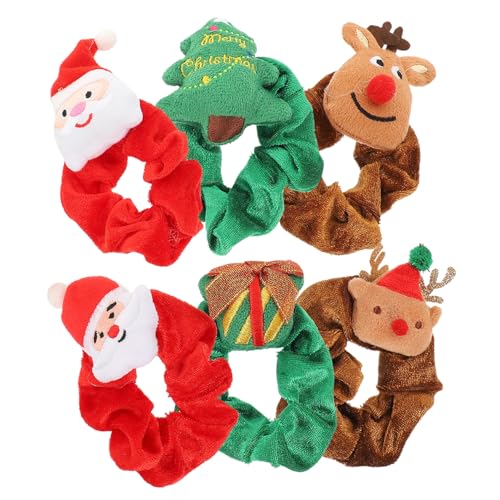 LRXIYODE 6 Stück Teiliges Weihnachts Haargummi Cartoon Haarschmuck Elastische Haargummis für Damen und Mädchen mit Niedlichen Weihnachtsmann Rentier Motiven Schonend zum Haar Vielseitig für von LRXIYODE