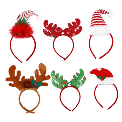 LRXIYODE 6 Stück Weihnachtsstirnbandkopfschnalle Rentiergeweih für Erwachsene Weihnachtshaarband Weihnachtsgeweih-Haarreifen Weihnachten Weihnachtskopfschmuck Weihnachtsstirnbänder Plastik von LRXIYODE