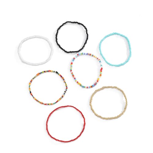 LRXIYODE 7 Stück Handgemachte Elastische Perlen Fußkettchen Bunte Einfache Knöchelketten Boho Schmuck für Damen und Mädchen Vielseitige Fußanhänger für Alltag Party und Festtage von LRXIYODE