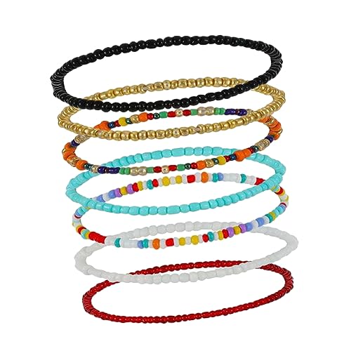 LRXIYODE 7 Stück Teiliges Boho Fußkettchen Set Bunten Handgefertigten Perlen Elastische Verstellbare Fußkettchen für Damen und Mädchen für Strand Partys und Hochzeiten von LRXIYODE