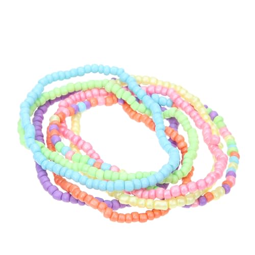 LRXIYODE 7 Stück Teiliges Buntes Perlenarmband Stapelbare Stabile und Lebendige Beaded Bracelets für Mädchen Verstellbar für Party Strand und Urlaub Langlebiger Schmuck für Grundschüler von LRXIYODE