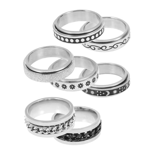LRXIYODE 7 Stück Teiliges Fidget Ring aus Drehbarem Titanstahl Punk Stil Anxiety Ringe für Herren Stressabbau Schmuck Rotierender Fingerring Modisches Unisex Ring Jewelry von LRXIYODE
