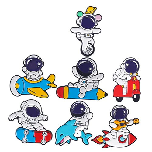 LRXIYODE 7 Stück Teiliges Metallbroschen Astronauten Anstecker Legierungs Kleidungszubehör für Rucksäcke Jacken und Taschen Verschiedene Designs für von LRXIYODE