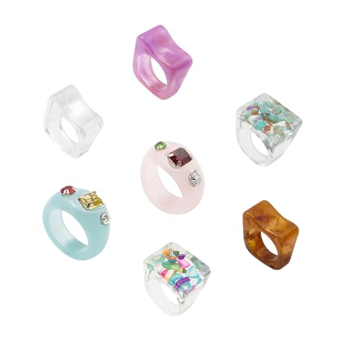LRXIYODE 7 Stück Teiliges Vintage Resin Damen Ring in Candy Colors Breiter Modischer Fingerring mit Funkelnden Strasssteinen Einzigartiger Strukturierter Schmuck für Frauen Vielseitig LRXIYODE 7 Stück Teiliges Vintage Resin Damen Ring in Candy Colors Breiter Modischer Fingerring mit Funkelnden Strasssteinen Einzigartiger Strukturierter Schmuck für Frauen Vielseitig von LRXIYODE