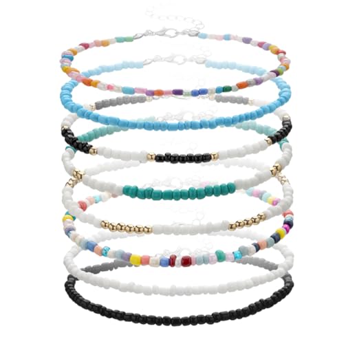 LRXIYODE 8 Stück Bunte Fußkettchen für Damen Teiliges Handgefertigten Verstellbaren Perlen für Strand Party und Alltag Eleganter Schmuck für von LRXIYODE