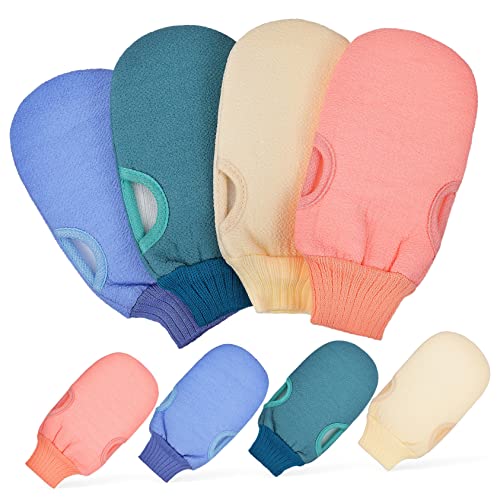 LRXIYODE 8 Stück Körperpeeling Handschuhe Exfolierende Mikrofaser Mitten für Damen und Herren Wiederverwendbar Elastische Manschette für Beine und Rückenpflege von LRXIYODE