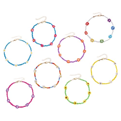 LRXIYODE 8 Stück Teiliges Bunte Handgefertigte Perlen Fußkettchen und Armbänder für Damen Leichtes Material Luau Party Stil Bequeme Sommer Schmuck Accessoires für Frauen und Mädchen von LRXIYODE