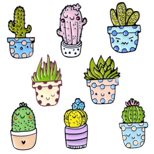 LRXIYODE 8 Stück Teiliges Cactus Broschen für Rucksäcke Bunte Anstecknadeln im Pflanzen Design Vielseitig Einsetzbar als Modeschmuck für Kleidung und Accessoires von LRXIYODE