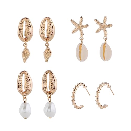 LRXIYODE 8 Stück Teiliges Muschelohrring Legierung Boho Design Damen und Mädchenohrringe Leichte Ohrstecker Vielseitig für Party Alltag und Urlaub Geeignet von LRXIYODE