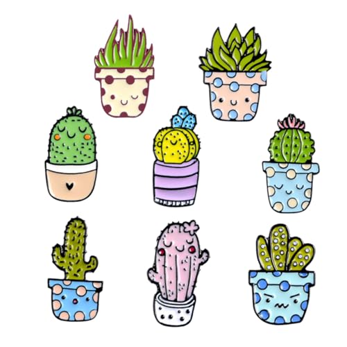 LRXIYODE 8 Stück Teiliges Niedliche Kaktus Broschen aus Legierung Kreative Cartoon Pflanzenform Bunte Farben Modische Anstecknadeln für Kleidung Pullover Taschen Stilvolles Accessoire für von LRXIYODE