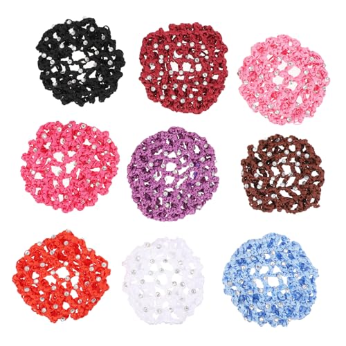 LRXIYODE 9 Stück Teiliges Damen Haarnetz mit Bunten Strass bun Covers Elastisch Handgefertigt Langlebig und Leicht Modischer Haarschmuck für Party Sport Tanz und Alltag Einfache Pflege und von LRXIYODE