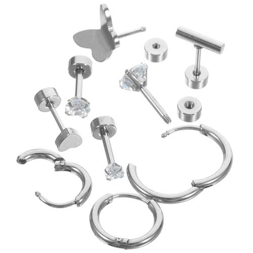 LRXIYODE 9 Stück Teiliges Ohrstecker Damen Vielseitige Silberfarbene Studs und Creolen Langlebiger Modeschmuck für Alltag und Verschiedene Anlässe von LRXIYODE