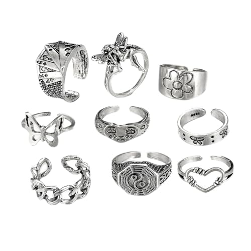 LRXIYODE 9 Stück Teiliges Vintage Alloy Finger Ring Kreative Punk designs mit Einzigartigen Details Modisch und Praktisch Festlicher Schmuck für Damen und Herren Stilvolle Accessoires für von LRXIYODE