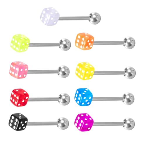 LRXIYODE 9stücke Bunter Zungenpiercing Mit Kunststoff Würfeln Langlebiger Körperschmuck Für Männer Und Frauen Flexibles Design Einzigartige Und Kreative Styles Für Täglichen Gebrauch von LRXIYODE