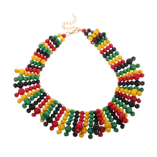 LRXIYODE Afrikanische Holzperlenkette Für Damen Handgefertigt Mehrschichtig Gewebt Bunte Perlenkette Choker-halskette Einzigartiger Ethnischer Schmuck Aus Holz von LRXIYODE
