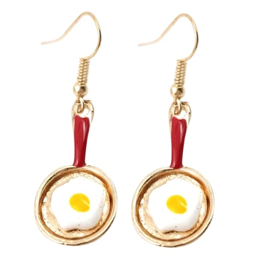 LRXIYODE Asymmetrische Kleine Ohrstecker in Rot Originelle Bratpfannen und Spiegelei Designs Leichte Langlebige Ohrhänger für Frauen und Studenten Charaktervolle Accessoires von LRXIYODE